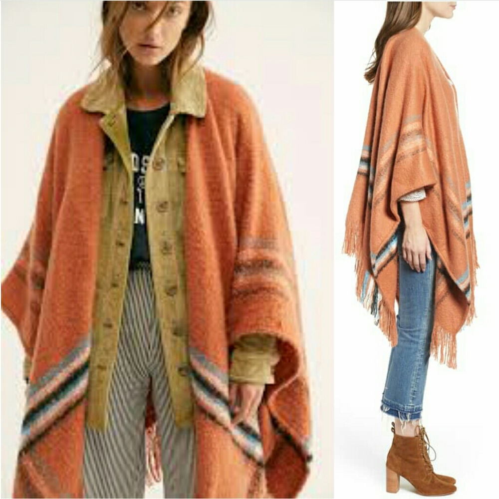 New free people wren plaid blanket wrap rust OS FP - Picture 3 of 7